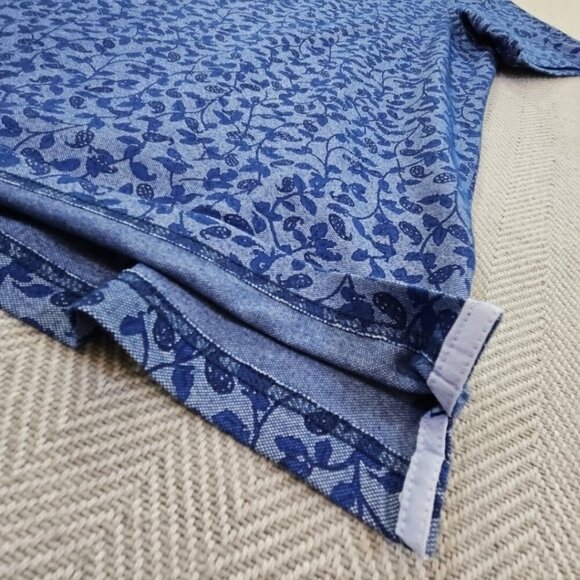 Tasso Elba Polo Shirt Men's Medium Navy Blue Floral Short Sleeve Hidden Buttons - Picture 2 of 12